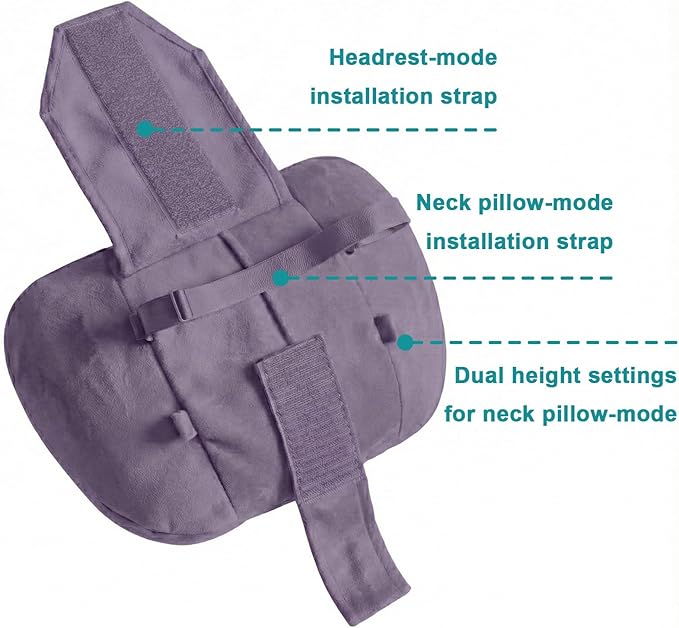2PCS Car Pillow for Car Neck Pillow for Driving Seat Neck Support Soft Cushion Back Support Head-Rests for Vehicle Sleeping with Elastic Adjustment Strap (Violet, Head)