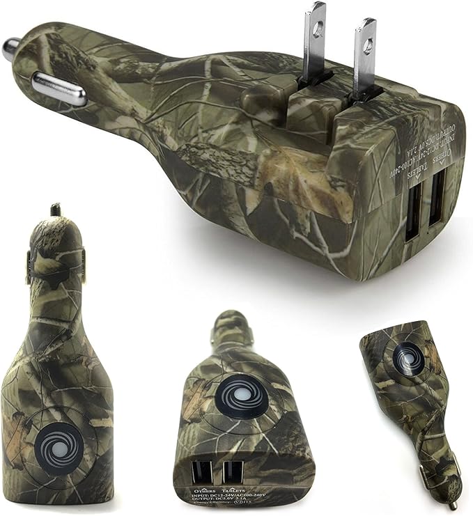 NDLBS Dual USB Car Charger,2-in-1 Car and Home Portable Travel Charger with Foldable Plug for iPhone iPad LG (Camouflage)