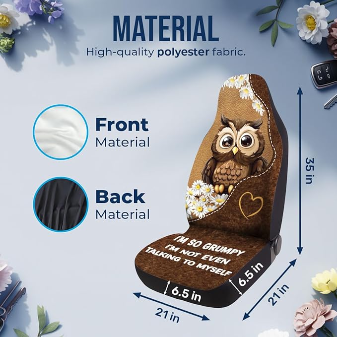 GENANY Cute Owl Car Seat Covers Set of 2, Breathable Front Seat Covers for Truck Sedan SUV, Funny Car Accessories, Owl Gift for Women