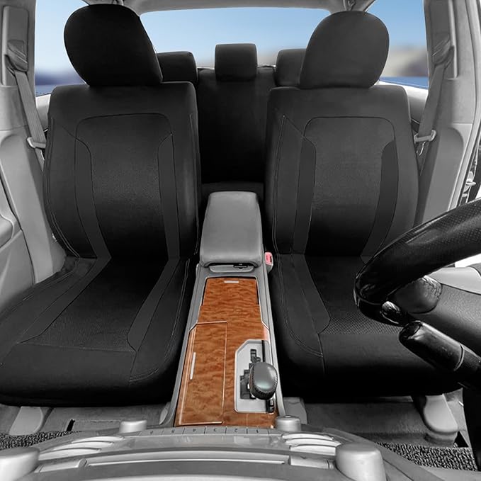 2 Pack Universal Car Seat Cover with Breathable Mesh Backrest,Comfortable Car Seat Protector with Foam Padding and Retaining Buckle,Highly Elastic Car Seat Covers Full Set (Black)