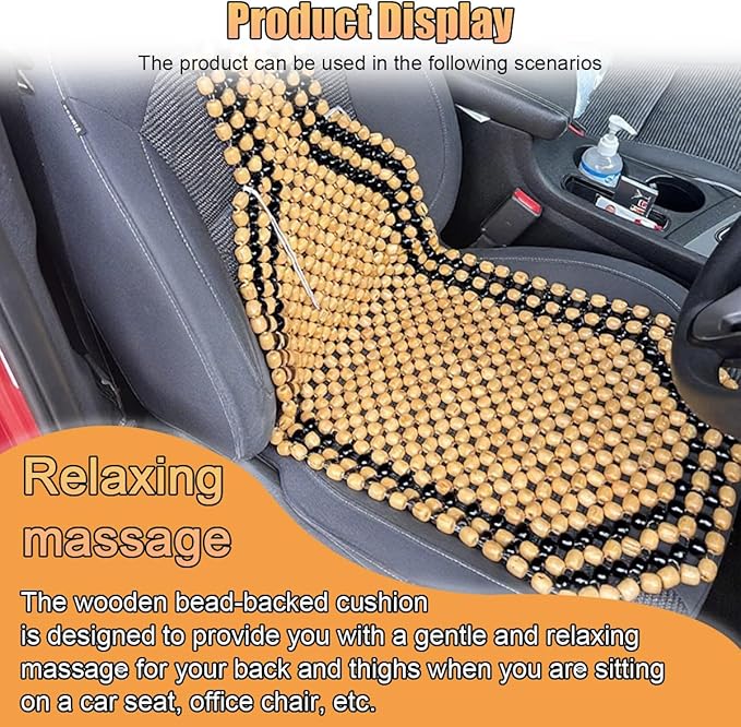 Breathable Wood Beaded Seat Cushion, Cooling Double Strung Auto Back Massaging Driver Seats Cover for Fatigue Relief, Comfort Ventilated Support Cushion for Car Seat Chair (Beige)
