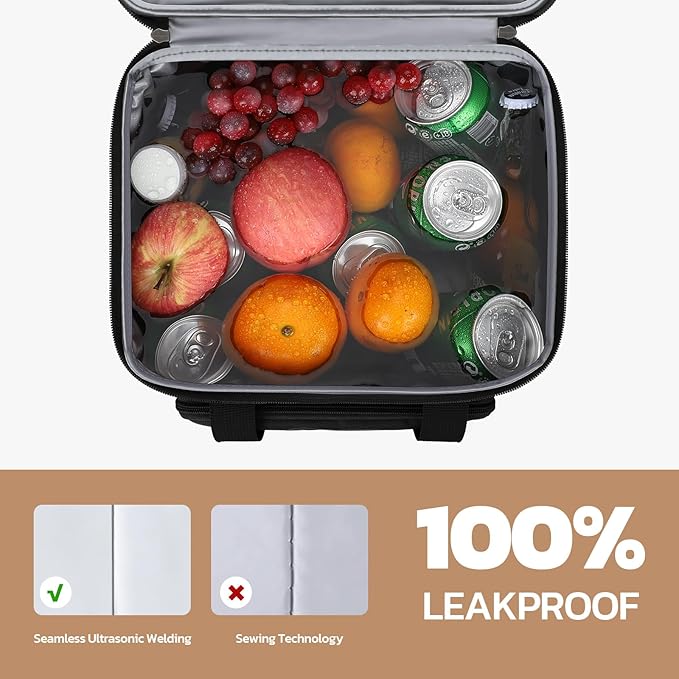 Maelstrom Lunch Box, 23L Insulated Lunch Bag, Expandable Double Deck Cooler Bag, Lightweight Leakproof Tote Bag With Side Tissue Pocket, Suit For Men and Women (F Black with DIY Hook-and-Loop)