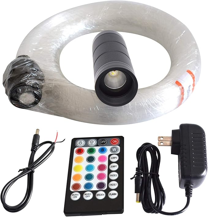 LED Fiber Optic Star Ceiling Light Kit for Car or Room 6W RGBW with Music Mode Remote Controller 300 Strands 0.75mm/0.03in 2m/6.5ft Starlight Headliner Kits