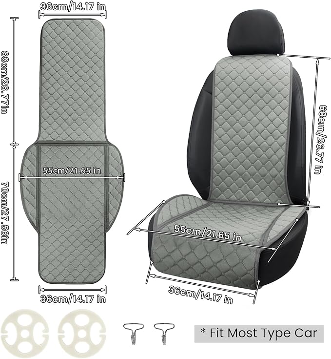 surpassme Comfortable Car Seat Covers Universal Front Seat Covers for Car Accessories, Padded Car Interior Covers for Automotive, SUV, Truck, and Van(Grey)