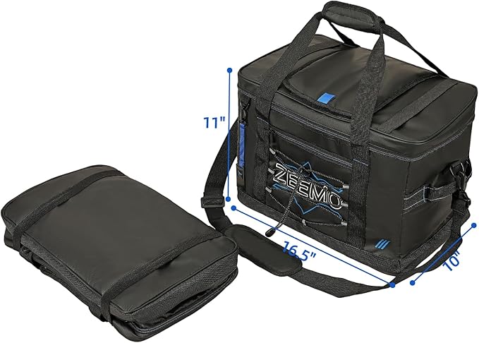 ZEEMO Large Collapsible Insulated Cooler Bag, 48 Cans Leakproof Soft-Sided Portable Cooler for Camping, Travel, Picnic, Beach, Backyard, Parties, Black
