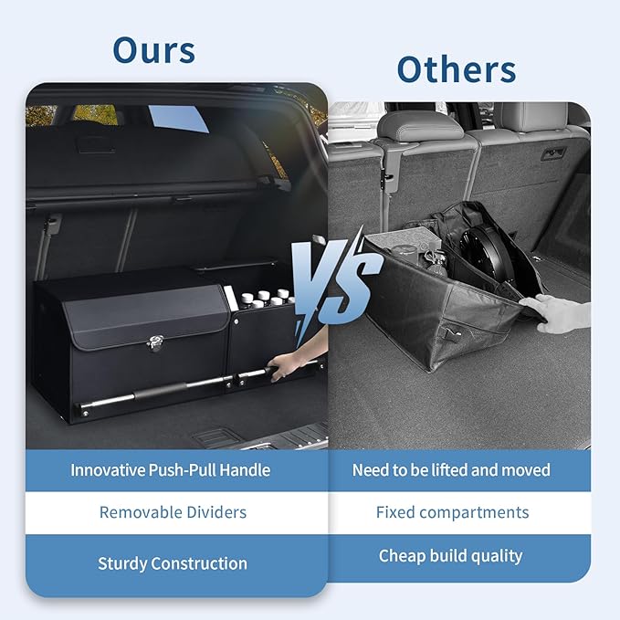 SUV Trunk Organizers and Storage, Leather Car Trunk Storage Organizer with Lid & Push-pull Handle, Combination of SUV Cargo Organizer, Waterproof Car Storage Box for Sedan Van Minivans