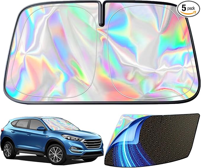 Foldable Sun Shade for Car Windshield Sunshade with Memory Steel Ring (Iridescent, M（55 * 27.5Inch)