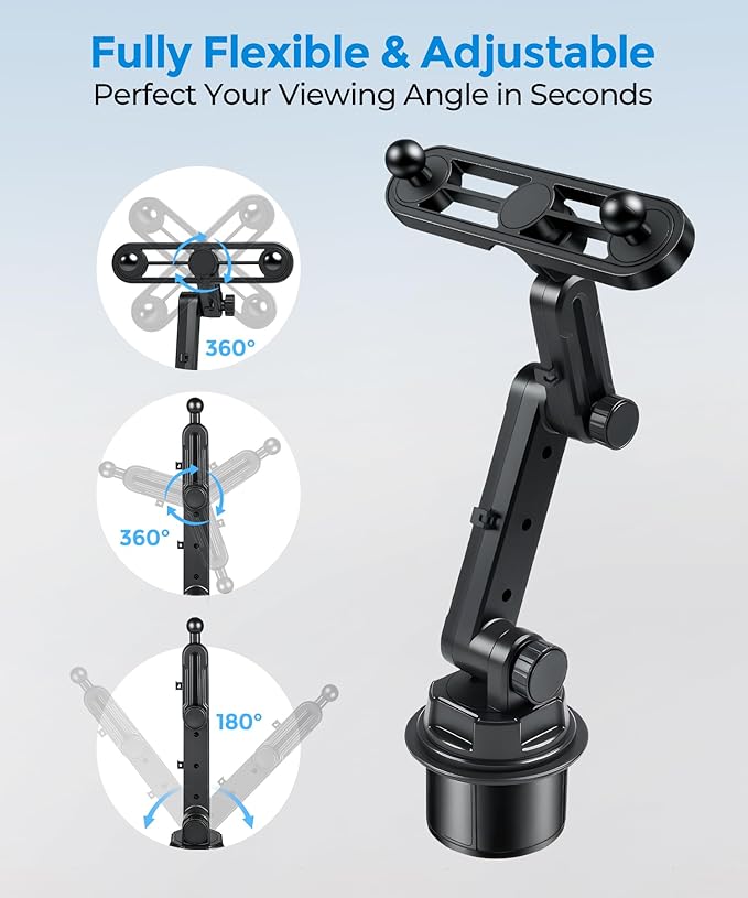 Dual Cup Phone Holder for Car, Cup Mount, Holds 2 Phones Simultaneously, Universal Must-Have Car Mount, Fits iPhone/Samsung/Motorola/Google/LG/TCL & 4.0-7.0 Inch Smartphones