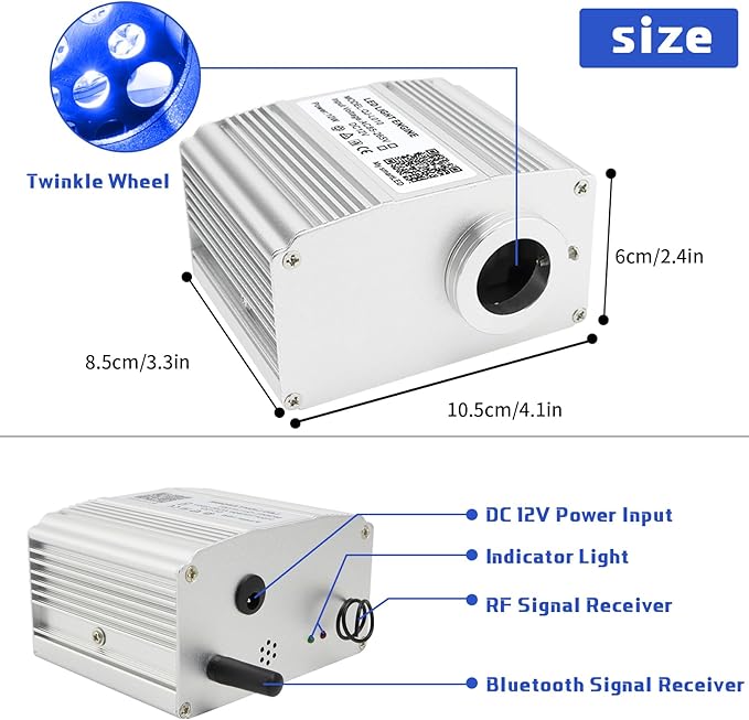 Fiber Optic Lights Kit, 10W Star Ceiling Sky Lights RGBW Twinkle & Music Effect for Home & Car Star Headliner Light with Bluetooth APP + RF Remote Control - Optical Fiber Cable 300pcs*0.03in*9.8ft