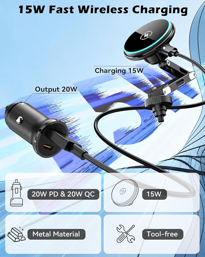 CloudValley 15W Magnetic Wireless Car Charger Phone Mount for Ford Bronco 2021-2026 2/4 Door Badlands, Off-Road Stable Dash Phone Holder with 360° Adjustable Aluminum Alloy, No Drill Install