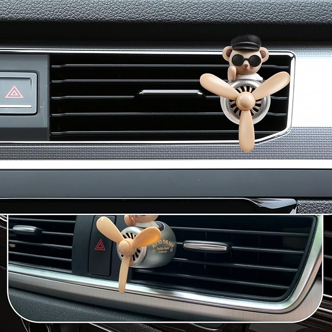 Bear Pilot Car Fresheners Vent Clip Cute Teddy New Car Scent Automotive Air Fresheners Cartoon Air Outlet Aromatherapy Ornament Thank You Gifts for Him Her Friends, Families