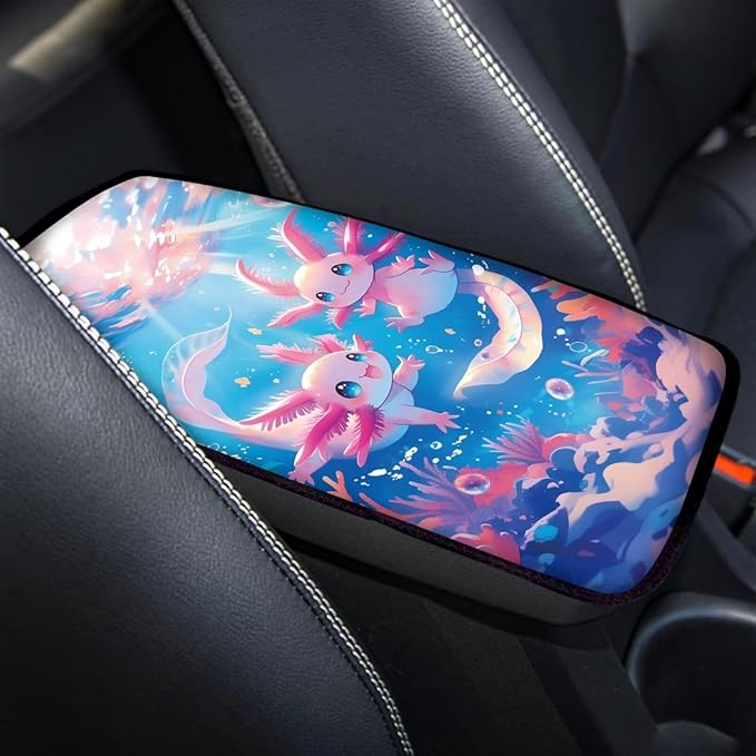 Automotive Center Console Axolotl Armrest Cover, Universal Armrest Box Protector with Elastic Bands,Car Interior Decor,Easy to Install