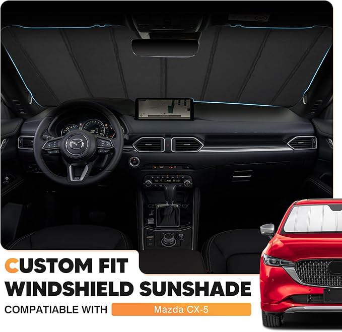 KUST Windshield Sun Shade for Mazda CX-5 2018-2025 Foldable Thicken Window Sunshade UV Protection Keep Cool Sunshield Easy Install Sun Visor Accessories Aluminum Film