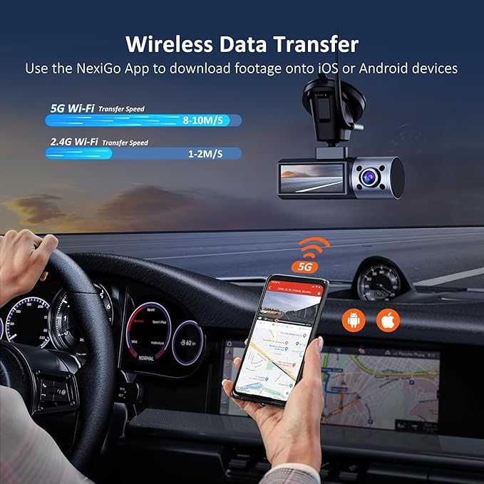 NexiGo 3 Channel Dash Cam with Rotatable Interior/Front Camera, Sony_Sensors, Front and Rear with Cabin, 4K/2K-1440P+1080P+1080P, Super Night Vision, 24H Parking Mode, GPS, WiFi, 128G SD Card Included