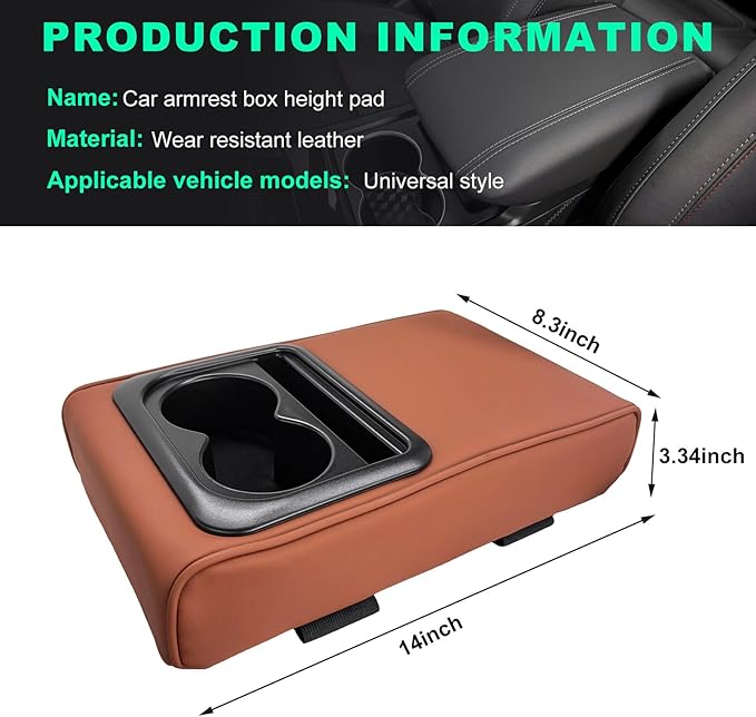 Car Center Console Armrest Pillow, Memory Foam Auto Armrest Box Cover with Cup Holder & Phone Holder, Waterproof Leather Arm Rest Protector Cushion, Interior Car Accessories (Brown)