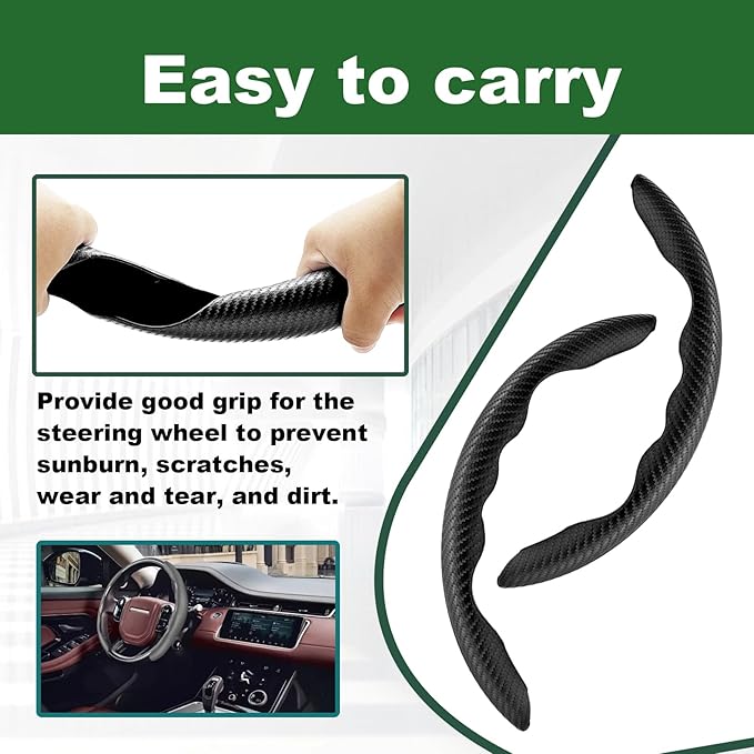 2pcs Carbon Fiber Anti-Skid Steering Wheel Cover, Anti-Skid Steering Wheel Cover/Segmented Steering Wheel Protector/Car Interior Accessories for Men/Women - Durable(Black)