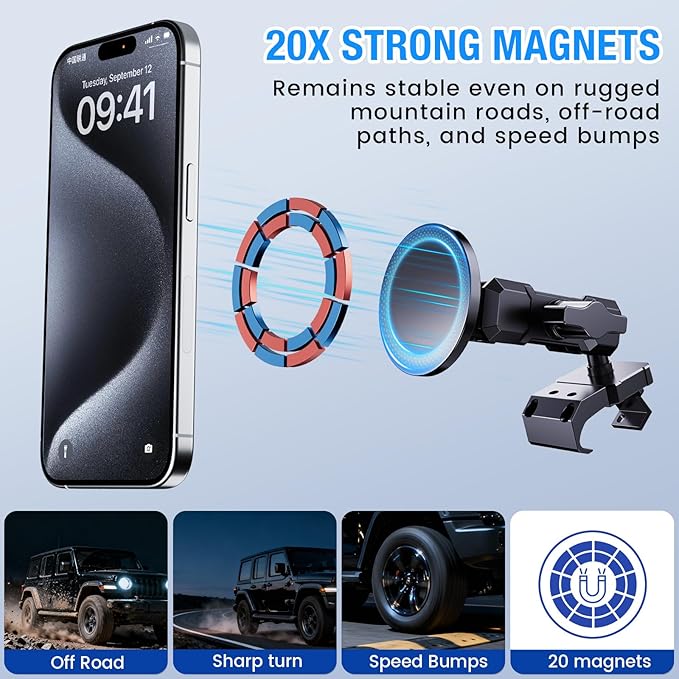 DIAMOOKY Upgraded Metal Phone Mount for Jeep Wrangler JL JLU 2018-2023 and Gladiator JT 2020 2021 2022 2023 Magnetic Phone Holder Dash Mount System Kit Dashboard Accessories Driver Side (Not for 4xe)