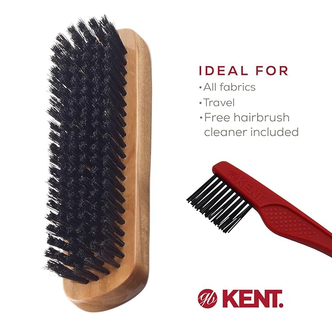 Kent CC2 Finest 100% Handcrafted Clothes Brush: Black Boar Bristle & Nylon Mix with Cherrywood Handle - Travel-Size Lint/Fuzz Remover for Cashmere, Wool, Silk; Suede Brush & Pet Hair Lint Roller