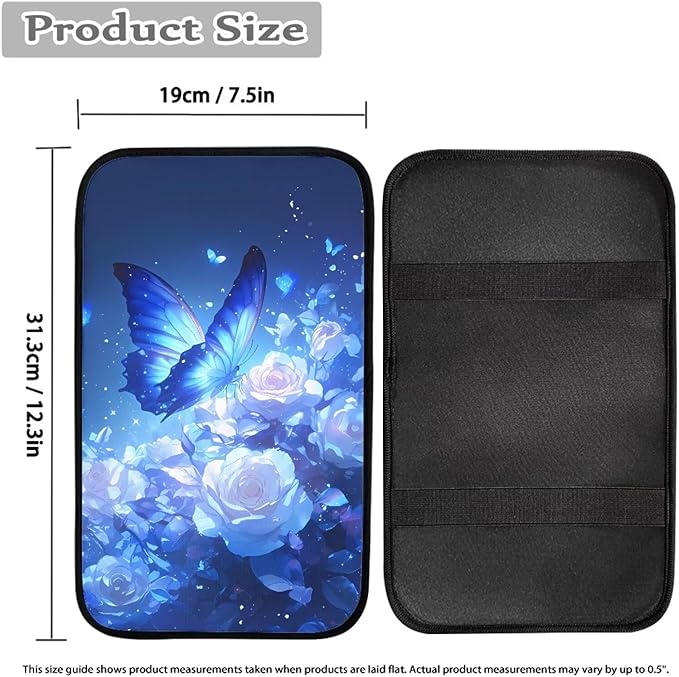 Blue Flower Butterfly Universal Center Console Armrest Soft Pad Protector Cover Non Slip Fits for Most Vehicle,SUV,Truck Car Christmas Decoration