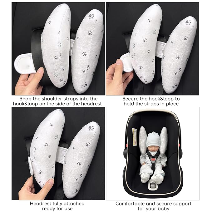 Adjustable Baby Head Neck Support Pillow for Car Seat and Stroller - Soft and Lightweight Cushion for Travel and Daily Use, with Cute Cat Paw Print Pattern Baby Travel Pillow