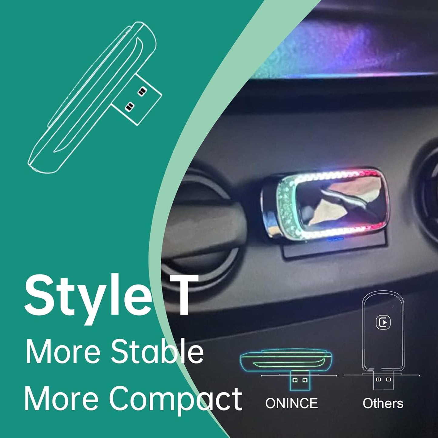 3-in-1 Wireless CarPlay Adapter for Apple CarPlay & Android Auto with RGB Ambient Lighting – Plug & Play - Small USB Dongle Works with Both iPhone and Android Phones, Model Z1 Style-T