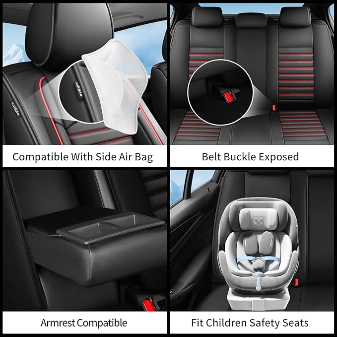 Car seat Covers Compatible with Toyota RAV4 2013 2014 2015 2016 2017 2018 SE,LE,XLE, Premium,Limited,Adventure,Leather Seat Protector Replacement,Waterproof Faux Leather(Full Set,Black&Red)