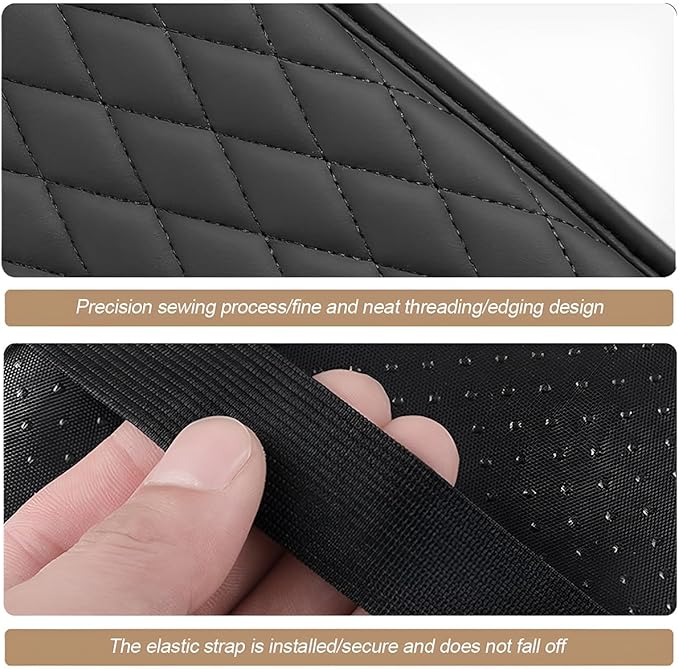 Car Center Console Cover, Leather Vehicle Armrest Seat Box Cushion Pad with Storage Bags, Waterproof Automotive Middle Console Protector, Universal for SUV RV Truck (Black)