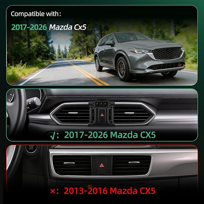 Car Mount for Mazda CX5 (2017-2025 2026), Magnetic Phone Holder, Magsafe Car Mount Charger, Dashboard Phone Holder, 15W Wireless Fast Charging, Cell Phone Automobile Chargers, CX-5 Accessories