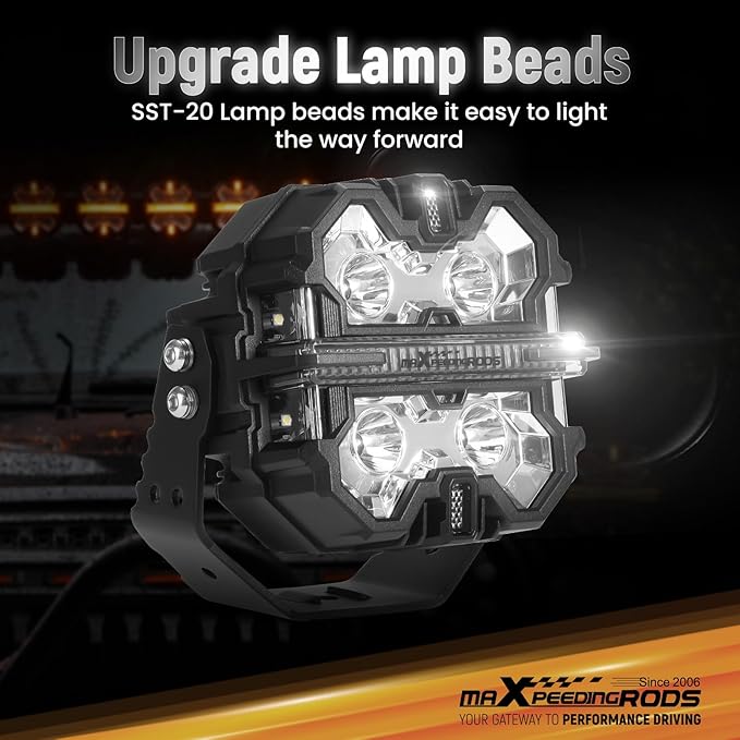 maXpeedingrods 5 Inch 178W Off Road Lights, LED Pod Light 21360LM with Amber/White DRL 3 Modes, 270°Side Shooter for Trucks Jeep Pickup UTV ATV Motorcycles Spot Ditch Light with Black Covers