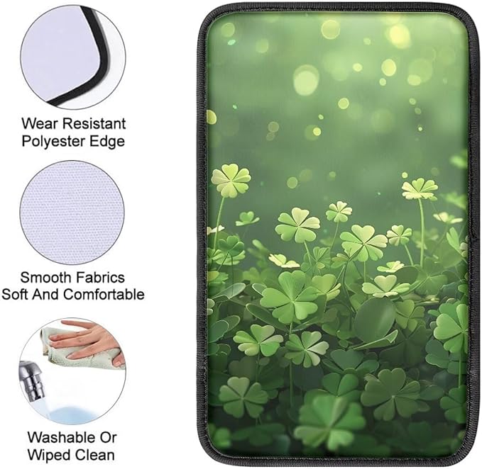 Car Middle Console Covers Non Slip Shamrock Car Arm Rest Cushion Cover for St. Patrick's Day, Universal Auto Interior Accessories for Vehicle, SUV, Truck