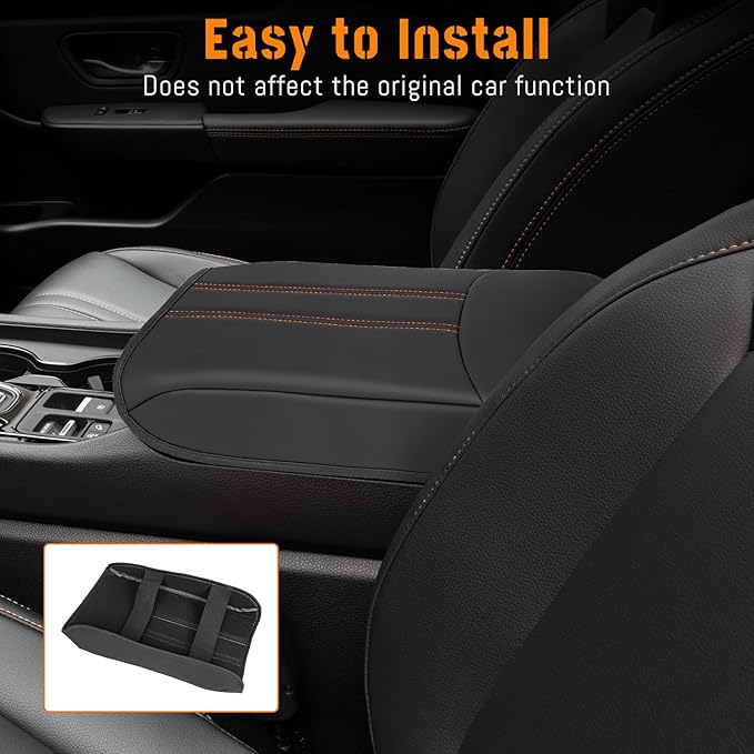 Center Console Armrest Cover Compatible with Honda Pilot 2023 2024 2025 2026, Ridgeline Passport 2024-2026, Armrest Pad Lid Cushion,Center Console Protector Pad (Orange Stitching)