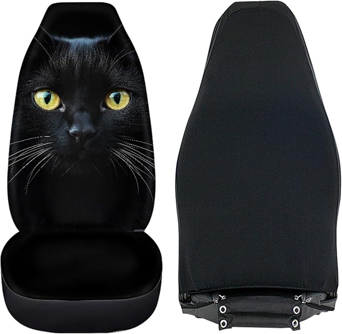 BIGCARJOB Durable Washable Black Cat Car Seat Covers 2pc Front Seat Only Ultra-Soft Universal Auto Drive Seat Protector Cover