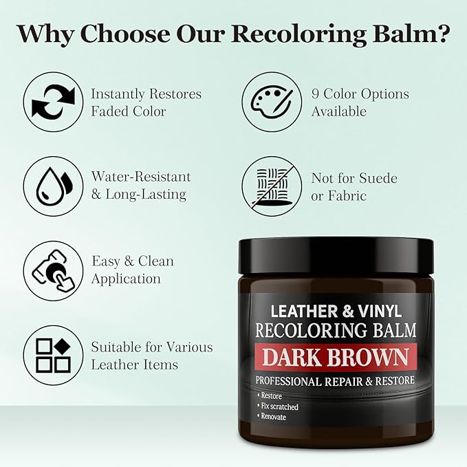 Leather Color Restorer, Leather Recoloring Balm, Scratch Remover, Leather Dye, Leather Paint with Leather Conditioner, Leather Repair Kit for Furniture Couches Car Seats Shoes, Medium Brown