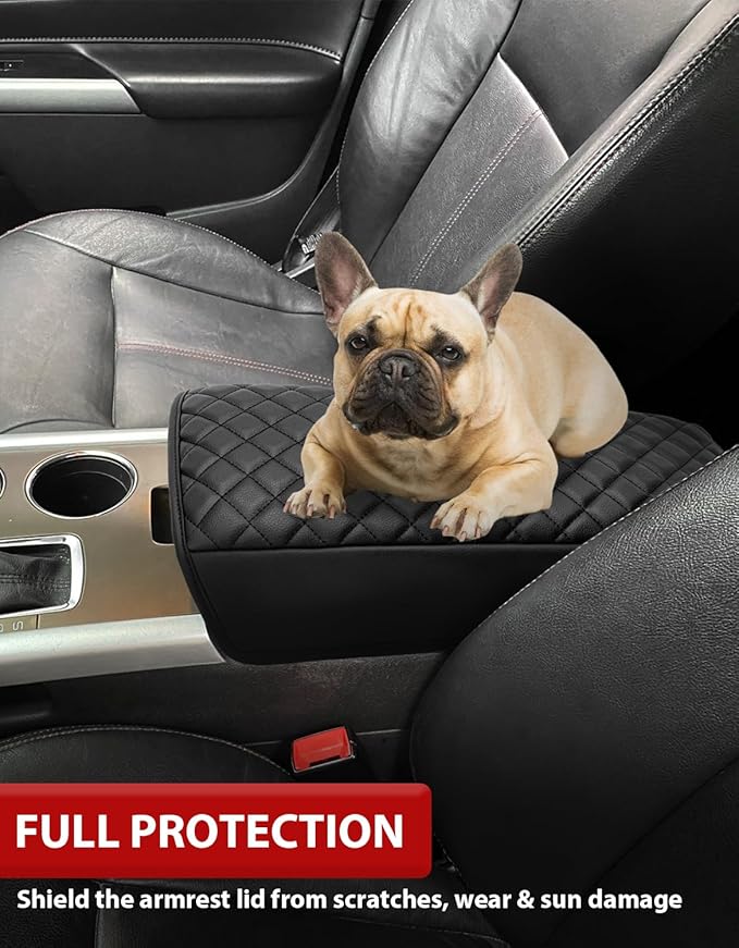 KBH Center Console Armrest Cover for Ford Edge 2011 2012 2013 2014, Durable Arm Rest Lid Cushion Pad, Vinyl Leather Trim, Anti-Scratch, Black