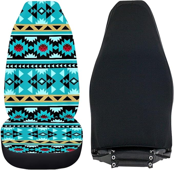 ELEQIN Blue Aztec Car Seat Covers Two Front Only for Car, Automotive Interior Covers, Quick Setup Universal Fit Seat Covers for Car, Truck, SUV