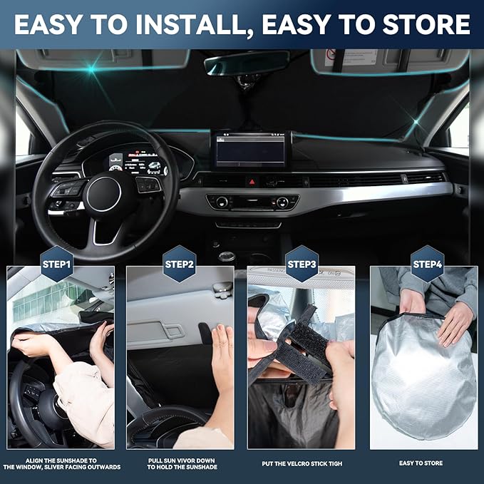 for Infiniti QX60 2014-2025 2026 Windshield Sun Shade - 4 Layers Car Sunshades for Front Windows Shade Cover Custom Fit QX60 Sun Visor 250T Retractable Shade Blocks UV Rays Car Accessories