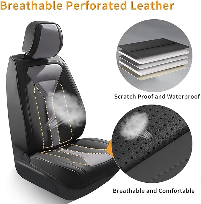 Car Seat Covers Fit for Kia Sorento 2007-2023 2024 2025 Custom Faux Leather Front Set Breathable Seat Cover Fit for Sorento (2 Seat,Black&Grey)