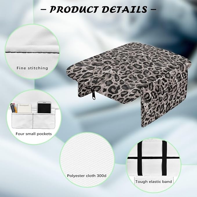Dreaweet Grey Leopard Print Car Armrest Cover Pad Thick Center Console Cover with Pockets Cheetah Car Accessories for Women Universal Arm Rest Cover for Car Center Console for Cars