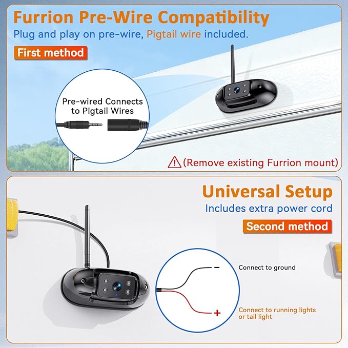 20-Mins Easy Install RV Backup Camera Wireless for Furrion: HD 1080P Rear View Camera with 7-Inch DVR Monitor - Clear Night Vision Wide View Reverse Camera with AI Detection
