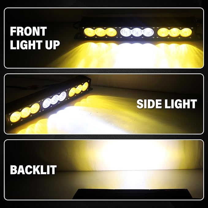 AUXTINGS 17 inch Single Row Dual Color LED Light Bar 90W Off Road Light Bar White Amber Combo LED Work Light Truck UTV 4x4 Cars SUVs ATVs Boats Fog Driving Light with Wiring Harness kit