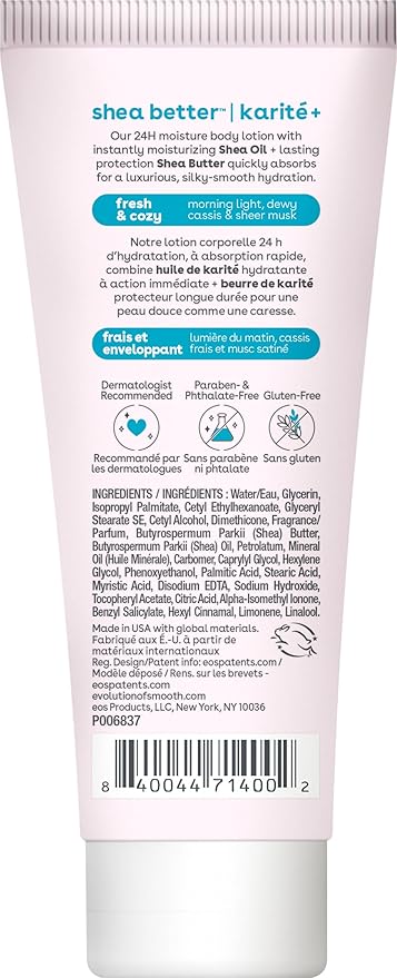 eos 24H Moisture Travel Body Lotion- Fresh & Cozy,Travel Size Essential,Toiletries,Mini Body Lotion,2.5 fl oz,(Pack of 2)