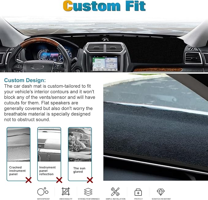 x xotic tech Center Console Dashboard Mat Pre-Cut Non-Slip Sunshield Sun Glare Protector Dash Carpet Pad Black Cover Compatible with Ford Explorer 2011-2019