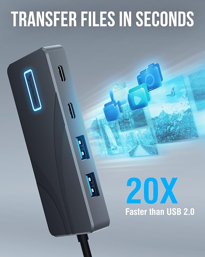 SABRENT USB C Hub 5-in-1 Docking Station, 10Gbps USB-A & USB-C Ports, 4K HDMI Output, 100W PD Input, 80W Charging, Aluminum USB Hub for Laptops/Phones/Tablets – HDR/HDCP (HB-TG5P)