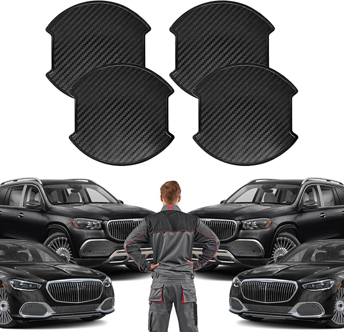 4PCS Carbon Fiber Car Door Handle Cup Scratch Protector, 3D TPU Vehicle Door Bowl Sticker, Automotive Door Handle Cup Paint Protective Film Cover Guard Pad, Universal Car Exterior Accessories