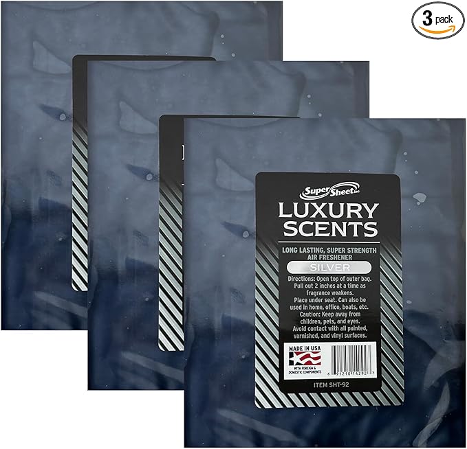 Super Sheet Under the Seat Car Air Fresheners: The Best Car Air Freshener and Odor Eliminators - Long Lasting Car Fresheners (Large Silver, 3 Packs)