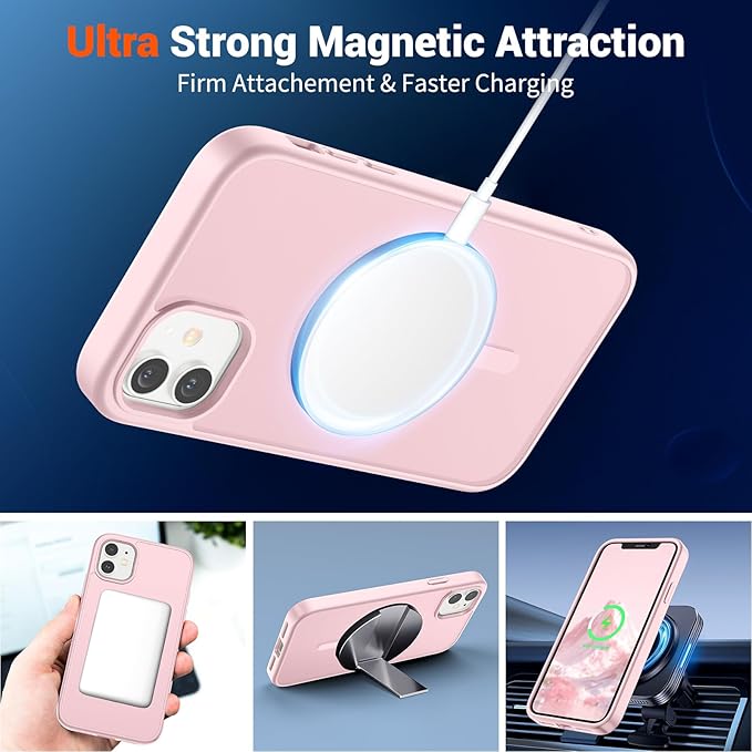 SUPFINE Magnetic for iPhone 12 Case/iPhone 12 Pro Case with Screen Protector (Compatible with MagSafe)(Military Grade Drop Protection) Translucent Matte Shockproof Phone Cover,Light Pink