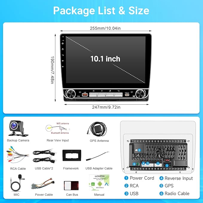 Leadfan Car Radio for Jeep Wrangler JK 2007-2018 Dodge Ram Compass Grand Cherokee, 10.1 inch Touchscreen Stereo for Jeep JK Wireless Carplay Android Auto SWC Backup Camera+Knobs Buttons, 4+64G
