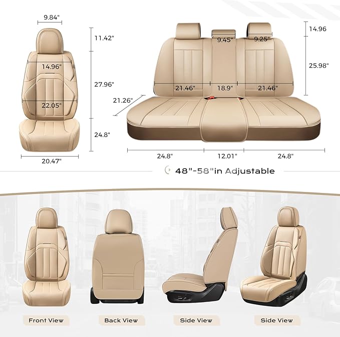 Coverado Car Seat Cover, Cover for Cars Full Seat, Premium Leather, Universal Fit Waterproof Seat Protectors, Car Seat Cushion Non-Slip for Most Cars-Beige