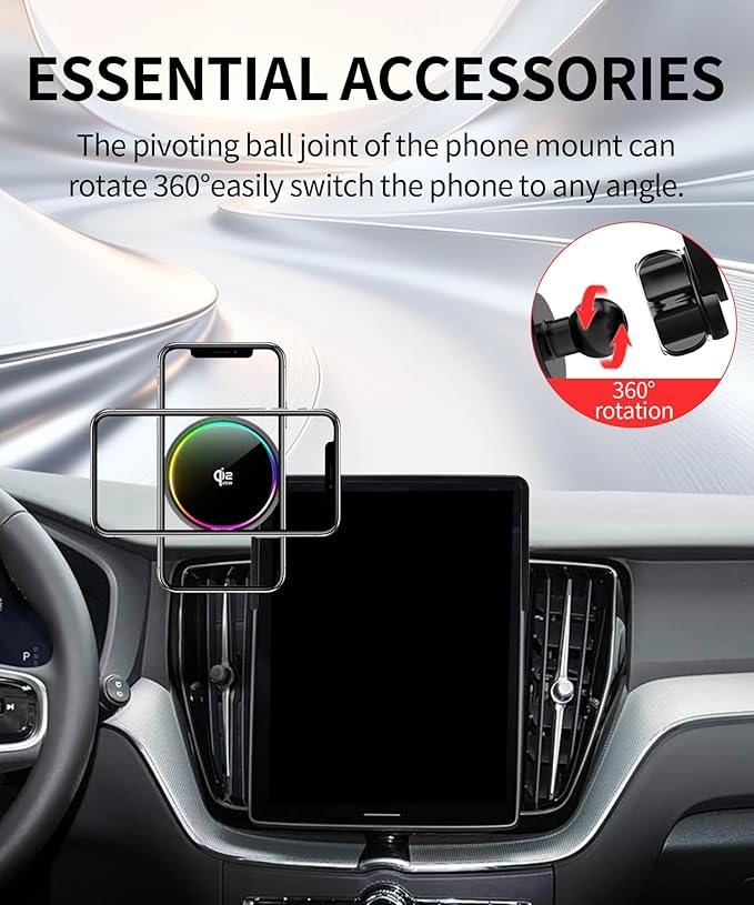 Qi2.2 25W Magnetic Car Mount Charger for 2026 Volvo XC60 Plug-in Hybrid / 2025 2026 Volvo XC90 Hybrid Accessories, for Cell Phone Holder 11.2 Inch Screen Fixed Clip with Cooling Fan