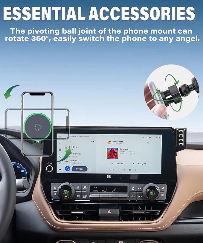 Car Phone Holder for Toyota Grand Highlander/Grand Highlander Hybrid 2024 2025 2026 Accessories Apply to 12.3 Inch Touchscreen 15W Fast Wireless Charger Screen Fixed Clip Cell Phone Mount